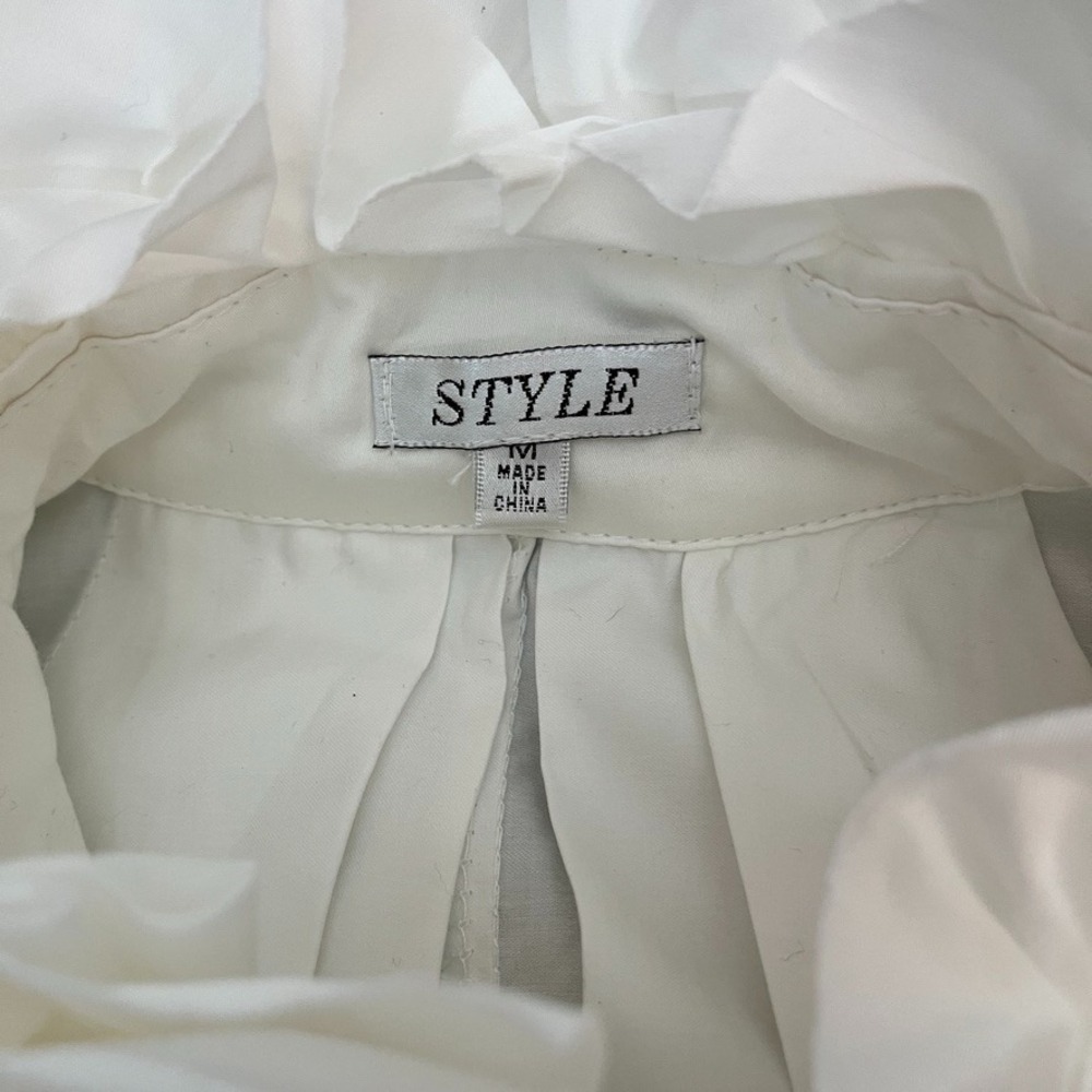 Style White Ruffle Neck Mini Swing Dress Sz M Romantic Bridal Shower - Picture 7 of 9